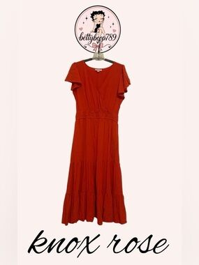 Knox Rose V-Neck Tiered Midi Dress with Flutter Sleeves